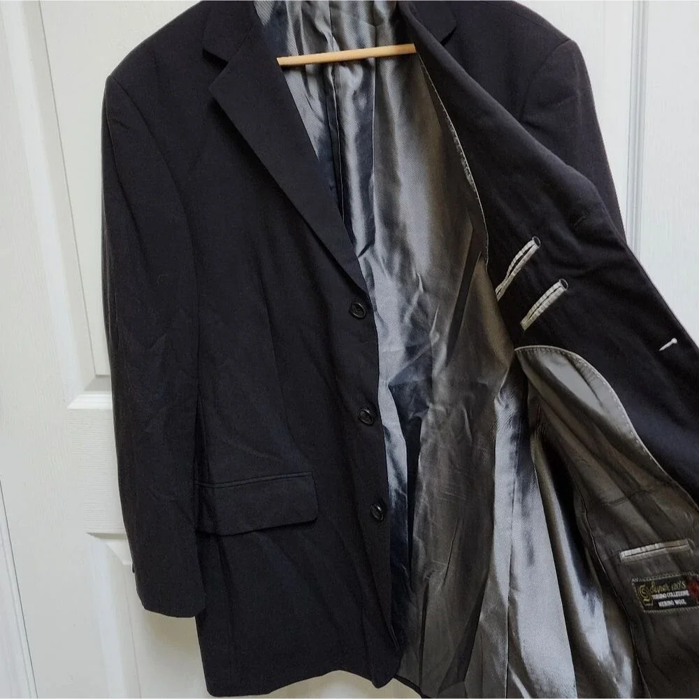 Montefino Uomo Blazer Mens 42R Black Merino Wool Super 120s Office Preppy Italy